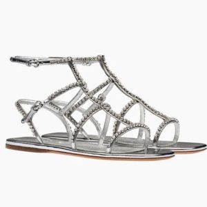Antonio Melani Dayla Metallic Leather Jeweled T-Strap Flat Sandals
